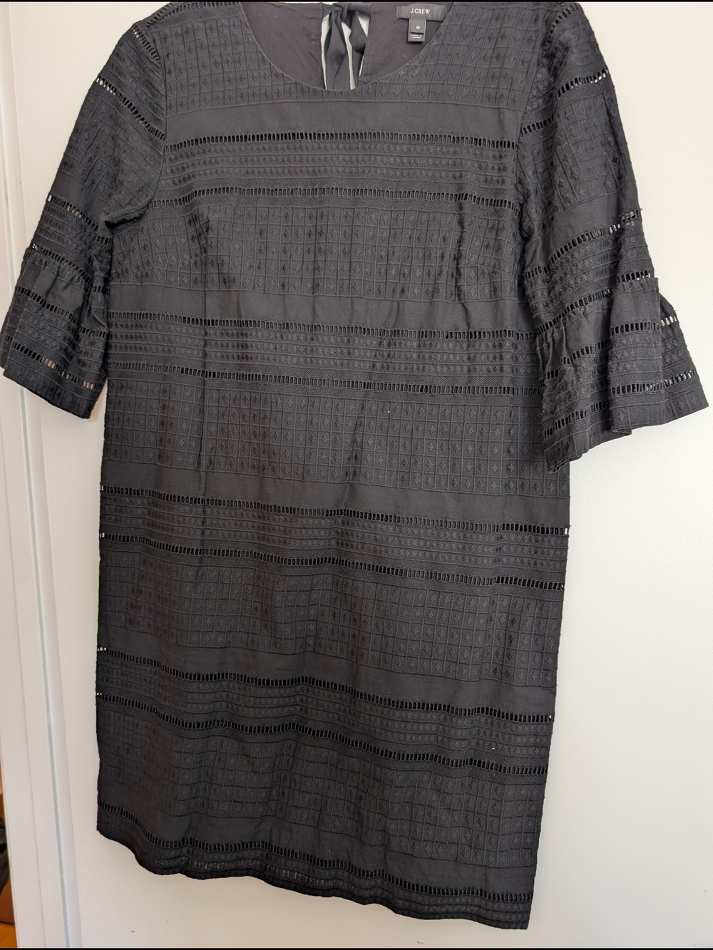 J. Crew Black Eyelet-Stripe Midi Shift Dress